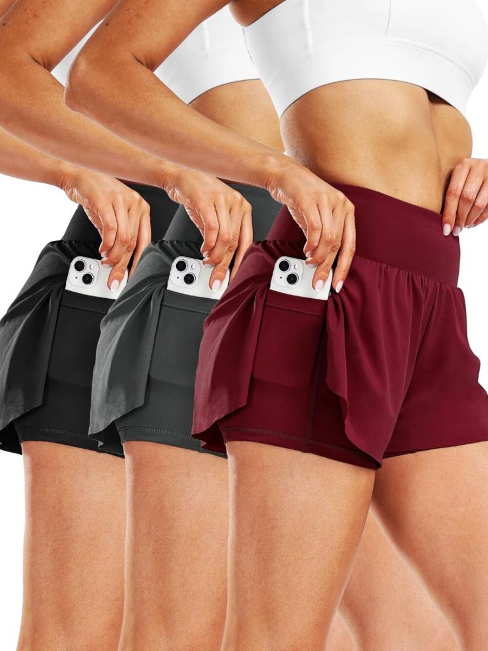 2-in-1 Women's Spandex Athletic Shorts with Pockets for Gym & Yoga Workouts